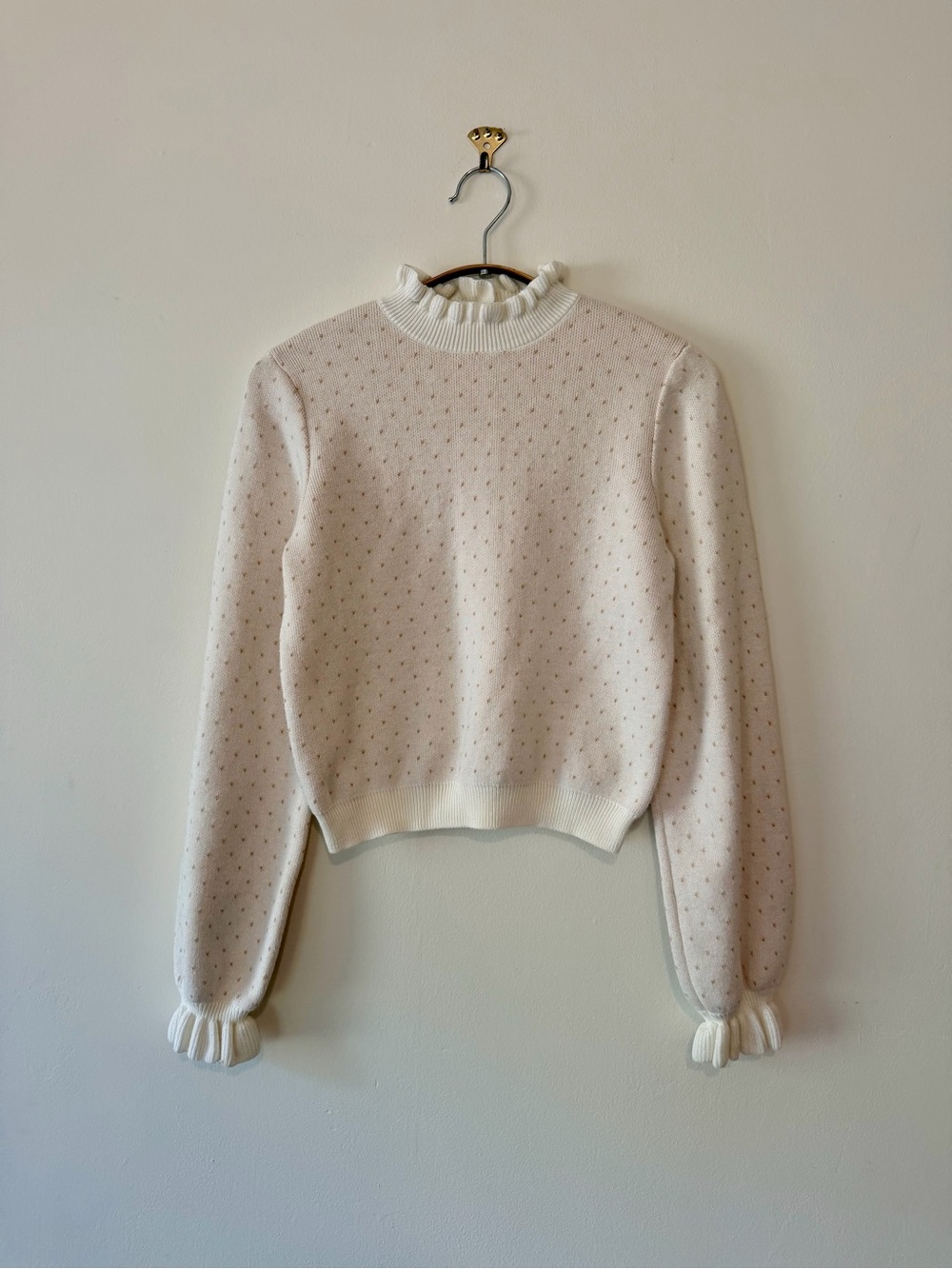 Janie and Jack Cream Ruffle-Trim Turtleneck Sweater